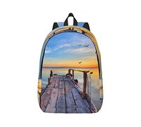 MOLIAE Soft Colors Eiffel Tower Pattern France Printed Casual Lightweight Canvas Backpack School Bag Travel Bookbag,Laptop Backpack Computer Bag, Sunset Sea, M