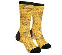 MOLIAN Women Men Novelty Socks Funny Crazy Dress Sock, Honey Bees on a Honey Combs, One Size