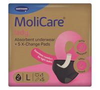 MoliCare Lady Absorbent Underwear - Invisible Pants for Bladder Weakness with Disposable Pads for Extra Protection in Hidden Pocket, Size L, Washable at 60 °C, Black, Pack of 5, Absorbs 149ml