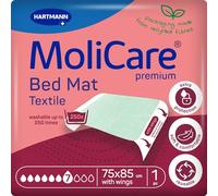 MoliCare Premium Bed Mat Textile, 7 Drops, Washable Incontinence Bed Pads and Mattress Protector, 75x85cm with wings. Pack of 1