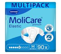 MoliCare Premium Elastic 6 Drops Unisex Adult Nappies, Size M | 3 x 30 pairs, three-layer absorbent core for severe leaks, elasticated side panels, instant-dry feeling, skin-friendly