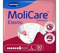 MoliCare Premium Elastic 7 Drops Unisex Adult Nappies, Size L | 30 pairs, three-layer absorbent core for severe leaks, elasticated side panels, instant-dry feeling, skin-friendly