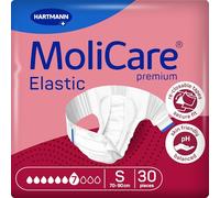 MoliCare Premium Elastic 7 Drops Unisex Adult Nappies, Size S | 30 pairs, three-layer absorbent core for severe leaks, elasticated side panels, instant-dry feeling, skin-friendly