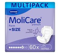 MoliCare Premium Form Plus Size | 8 Drops | Extra Large Bariatric Incontinence Pads | Wider Back for Extra Coverage | 39% Larger | 3 Packs of 20 Pads (60) Items | Absorbs up to 3347ml