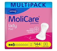 MoliCare Premium Lady Pad 3 Drops, Incontinence Pads, 12 x 12 Packs | Bladder leakage protection for light leaks, with soft side-barriers, skin-friendly, and individually wrapped, 33.5 x 13.2 cm