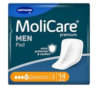 MoliCare Premium Men Pad 4 Drops, Incontinence Pads for Men, 14 Pack | Light-moderate leakage protection, instant-dry feeling, anti-leak guards, discreet V-shape, skin-friendly, 27 x 18 cm