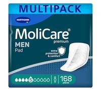 MoliCare Premium Men Pad 5 Drops, Incontinence Pads for Men, 12 x14 Pack | Moderate leakage protection, instant-dry feeling, anti-leak guards, discreet V-shape fit, skin-friendly, 34.5 x 18 cm