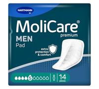 MoliCare Premium Men Pad 5 Drops Incontinence Pads for Men, with Anti-Leak Guards, Instant-Dry Feeling, Advanced Skin Protection, 14 Pieces