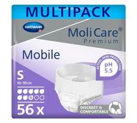 MoliCare Premium Mobile Disposable Underpants: Discreet Usage for Woman and Men with Incontinence; 8 Drops, Size S, Pack of 56, White