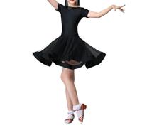 MoLig Kids Girls Latin Ballroom Dance Dress, Children's Falbala Skirt Dancing Practice Skirt, For Training Skirt Samba Tango Cha-Cha Stage Performance Costume (Color : Black, Size : 170)