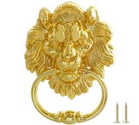 MOLIGOU Lion Head Door Knocker, 6 Inch Decorative Front Door Knocker, Antique Lion Door Ring Pull Handle (Gold)