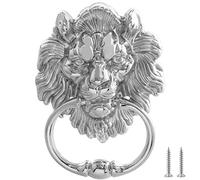 MOLIGOU Lion Head Door Knocker, 6 Inch Front Door Knocker, Lion Door Ring Pull Handle (Silver)