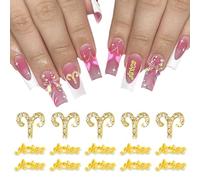 MOLILON 15pcs 3D Gold Aries Charms, 5pcs Zodiac Signs, 10pcs Zodiac Letter Studs, Rhinestones Crystal Alloy Twelve Constellation for DIY Crafts, Jewelry Decoration, Nail Supplies