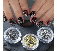 MOLILON 3 Boxes Square Spire Nail Charms - Gold Silver Black, Metal Rivets Nail Art Studs Punk Gothic Nail Jewelry Gems, 3d Nail Art Decoration for Women Manicure & DIY with Pick Up Pen & Tweezers