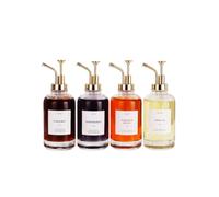 Molimoli Coffee Syrup Dispenser Set, Glass Bottles with Pump, Maple & Coffee Flavors, Gold, 4 Pack with Labels