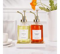 Molimoli Coffee Syrup Dispenser Set of 2 with Ceramic Tray and Gold Upgraded Pump, 500 ml