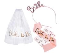 MOLIMOLI - Kit Accessories EVJF Voile Mariée Blanc Bride to Be - Couronne Serre-tête Or Stickers pour célibataires - Déguisement Mariages Fiançailles