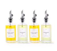 Molimoli Modern Kitchen Olive Oil Dispenser Bottle Set, 4 x 350ml Glass Bottles with Silver Weighted Pourer, Labels Included