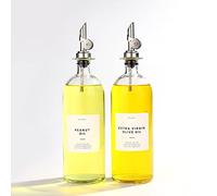Molimoli Moilmoli Oil and Vinegar Dispenser with Metal Pour Spout, Weighted Pourer, Glass Bottle Dispenser for Kitchen, Olive Oil Cruet, Glass Olive Oil Bottle | 500ml, Set of 2, Silver
