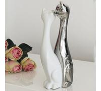 moline ceramics couple cat kiss sculpture in silver and white