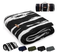 Molithe 100% Wool Blanket, 48" x 62", Warm, Thick, Washable, Military Wool Blanket, Great for Camping, Outdoors, Sporting Events, Survival Kits,Black White Striped