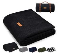 Molithe 100% Wool Blanket, 62" x 86", Warm, Thick, Washable, Military Wool Blanket, Great for Camping, Outdoors, Sporting Events, Survival Kits,Carbon Black