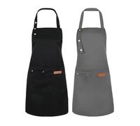 Moliwulong 2 Pack Kitchen Apron for Women, Grey Black Chef Cooking Apron with Pockets and Adjustable Neck Strap, Canvas Waterproof Apron for Hairdressing Gardening Home Kitchen Restaurant