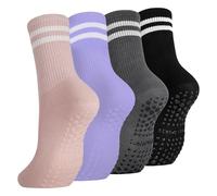 Moliwulong 4 Pairs Yoga Grip Socks, Non Slip Pilates Sock Grippy Socks Ladies Falls Prevention Grip Breathable Cotton Sock for Ballet, Dance, Workout, Fitness, Running