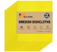 MoLKENE Swedish Dishcloths for Kitchen | 10 Pack Absorbent Cellulose Sponge Cloths Washable | Non-Scratch Reusable Paper Towels Quick Drying Cleaning Rag - Yellow