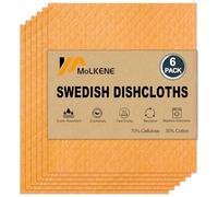 MoLKENE Swedish Dishcloths for Kitchen | 6 Pack Absorbent Cellulose Sponge Cloths Washable | Non-Scratch Reusable Paper Towels Quick Drying Cleaning Cloths - Orange