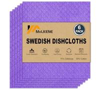 MoLKENE Swedish Dishcloths for Kitchen | 6 Pack Absorbent Cellulose Sponge Cloths Washable | Non-Scratch Reusable Paper Towels Quick Drying Cleaning Cloths - Purple