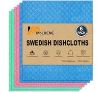 MoLKENE Swedish Dishcloths, Reusable Soft Kitchen Towels, Absorbent Sponge Cleaning Cloths, Washable Quick Drying, 6 Pack, Assorted