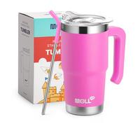 Mollcity Kids Tumbler-16 oz Stainless Steel Double Wall Vacuum Insulated Tumbler Cup with Lid and Straw Travel Coffee Mug with Handle(Hot Pink)