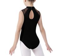 MOLLDAN Girls Dance Leotard Lace Neck Dance Wear Top,Back Bow/Water Drop-Shaped, Tank-black-no Lining, 11-12 Years