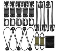 Molle Backpack Accessories Kit, Tactical Gear Vest Belt Organization Set with Grimlcok D-Rings, Web Dominators with Elastic String, Strap Management Tool Buckle, Bungee Ball Cord, Keychain Hanging