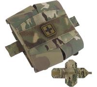 MOLLE Tactical Medical Pouch with Fold-Out Insert, Tourniquet Holder and Hook-and-Loop Patch Panel, IFAK First Aid Pouch for Plate Carriers and Battle Belts(CP)