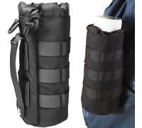 Molle Water Bottle Pouch, 1 pcs Molle Bottle Holder Holster Hydration Carrier Bag with Adjustable Drawstring Open Top for Military Vest Backpack Outdoor Cycling Hiking Camping Running (Black)