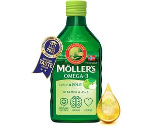 MOLLERS APPLE 250 ml Moller's Fish Cod Liver Oil OMEGA 3 Vit E+D3 600IU Tran .