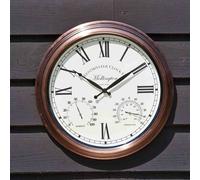 Mollington Garden Wall Clock Thermometer 15" Garden Outdoor Indoor Brown 5062010