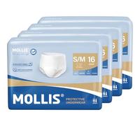 MOLLIS Incontinence Pants for Men & Women, Unisex Disposable Protective Underwear, Adult Pull Up, Maximum Absorbency, Small/Medium, 64 Count (4 Packs of 16), White