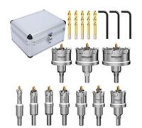 Mollom 10Pcs (14-60mm) TCT Carbide Hole Saw Kit for Hard Metal, Hole Cutters with 5Pcs Extra Pilot Drill Bits and 3Pcs Hex Key for Stainless Steel, Iron,Aluminum,Alloy,Metal.