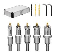 Mollom 5Pcs (13-25.5mm) TCT Carbide Hole Saw Kit for Hard Metal, Extra 2xTitanium & 1xStepped Pilot Drill bits and 2Pcs Hex Key for Stainless Steel, Iron,Aluminum,Alloy,Metal