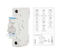 MOLLOM AC 1 Pole Miniature Circuit Breaker, 110V-240V 63Amps, C63 Scene Visualization Custom MCB Thermal Magnetic Trip, 6KA Breaking Capacity for Solar AC System, Home Use, RVs