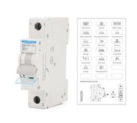 MOLLOM DC 1 Pole Miniature Circuit Breaker, 250V 63Amp, C63 Scene Visualization Custom MCB Thermal Magnetic Trip, 6KA Breaking Capacity DC Disconnect Switch for Solar PV System