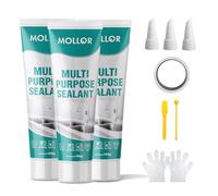 Mollor 3 Pack White Silicone Caulk for Bathroom & Kitchen,Waterproof Silicone Sealant for Shower, Countertops, Easy to Use with Tool, Stronger Adhesion, Shrink & Crack Proof (White)