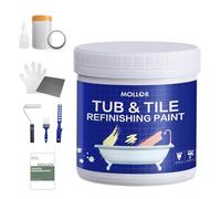 Mollor Tub and Tile Refinishing Kit with Tools, 1KG White Tile Paint Water Based & Low Odor, DIY Bathtub Paint, Easy to Use for Bathroom, Kitchen, Porcelain, Floor, Semi-Gloss White,50-60sq.ft