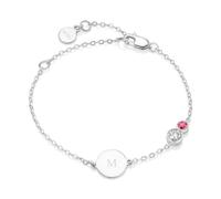 Molly Brown London 925 Sterling Silver Personalised Mother and Daughter Forever Together Gemstone Bracelet | Engraved Girls White Topaz Pink Tourmaline Jewellery Gift