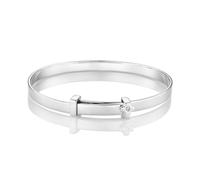 Molly Brown London My First Diamond Christening Cross Baby Bangle - Sterling Silver Bracelet for Girls - Genuine 1pt Diamond - Hallmarked 925 Silver (Without Engraving)