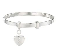 Molly Brown London Personalised Love Heart Bangle - Engraved Christening Bracelet for Girls - Hallmarked 925 Silver