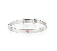 Molly Brown London Personalised Sterling Silver and Garnet, January Birthstone Gem Bangle, Expandable Christening Bangle, Personalised Baby Jewellery Keepsake Gift